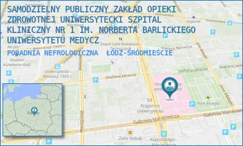 PORADNIA NEFROLOGICZNA - SAMODZIELNY PUBLICZNY ZAKŁAD OPIEKI ZDROWOTNEJ UNIWERSYTECKI SZPITAL KLINICZNY NR 1 IM. NORBERTA BARLICKIEGO UNIWERSYTETU MEDYCZ - UL. DR. STEFANA KOPCIŃSKIEGO 22,  ŁÓDŹ-ŚRÓDMIEŚCIE